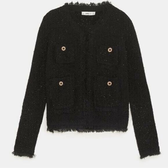 Zara Black Metallic Tweed Thread Knit Cardigan Jacket. - Picture 1 of 10